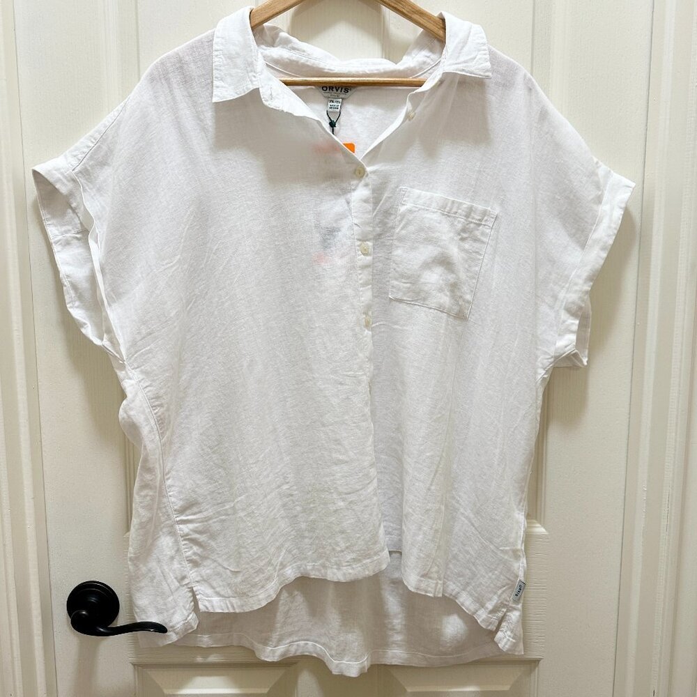 Orvis Women's Linen Blend Top Blouse Size XXL White Button Up Feminine Boho NEW
